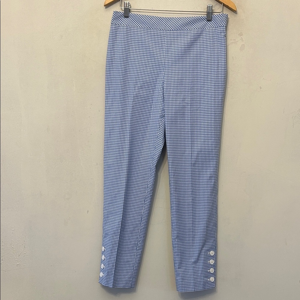 Talbots blue white checkered side zip ankle pants Size 4 EUC